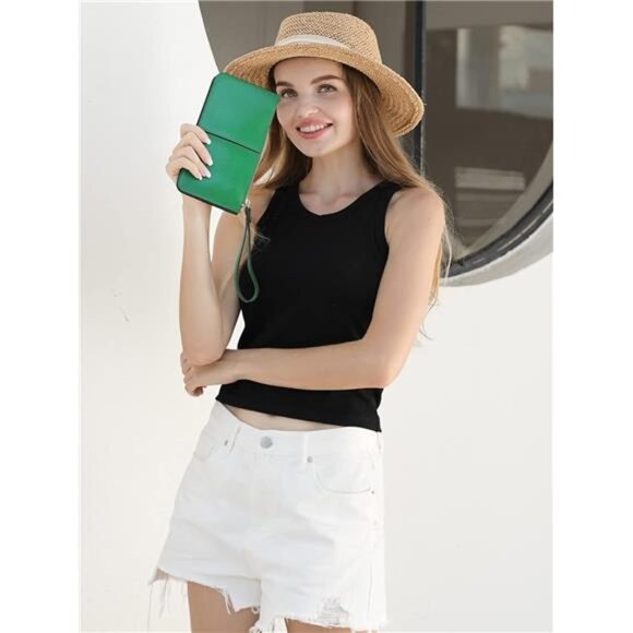 Leather Wristlet Clutch Ultra-Slim Ladies Travel Credit Card Holder Wallet - Picture 2 of 7